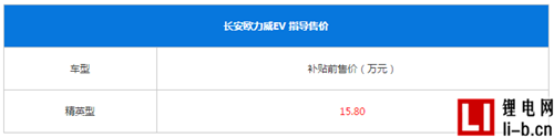 長安歐力威EV正式上市 售價15.80萬元最大續(xù)航里程252km